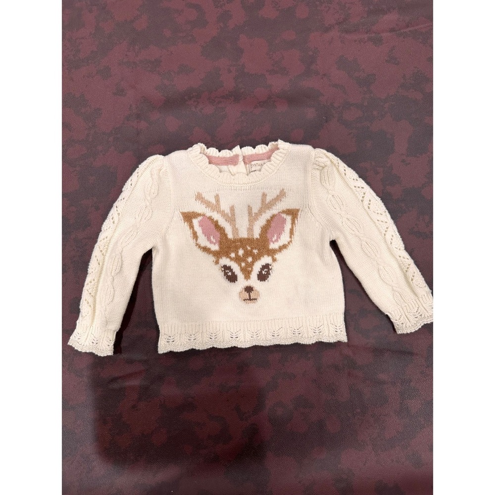 Cynthia Rowley Baby Girls Deer Intarsia Knit Sweater Cream Pink 12M Holiday‎